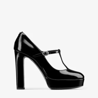 Pantofi cu toc înalt Marene Mary Jane 120 din piele de vițel lustruită neagră, cu cataramă cu cristale Pantofi cu toc înalt Marene Mary Jane 120 din piele de vițel lustruită neagră, cu cataramă cu cristale