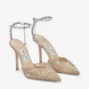 Pantofi cu toc înalt Saeda 100 din satin auriu cu cristale