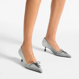 Pantofi cu toc înalt Scarlett 50 din piele de căprioară și denim Pantofi cu toc înalt Scarlett 50 din piele de căprioară și denim