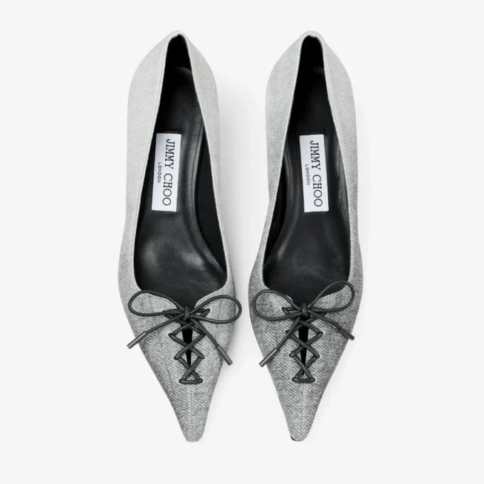 Pantofi cu toc înalt Scarlett 50 din piele de căprioară și denim Pantofi cu toc înalt Scarlett 50 din piele de căprioară și denim