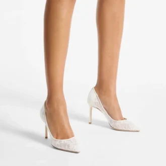 Pantofi cu toc Romy 85 din dantelă jimmy choo, culoare ivoriu
