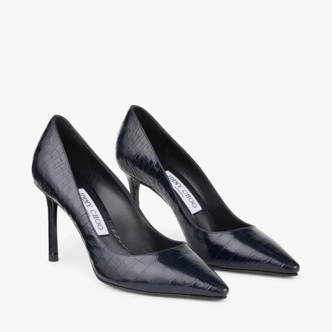 Pantofi cu toc Romy 85 din piele cu imprimeu de crocodil Pantofi cu toc Romy 85 din piele cu imprimeu de crocodil