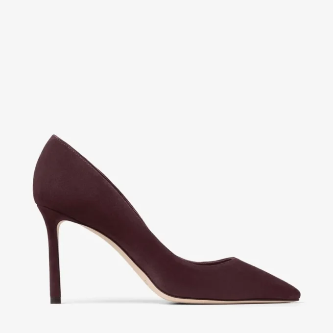 Pantofi cu toc Romy 85 din piele de căprioară în nuanțe de merlot