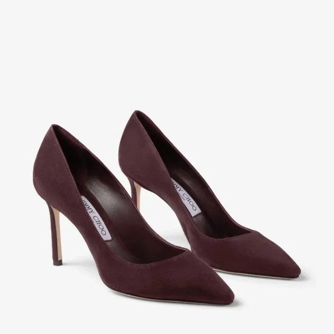 Pantofi cu toc Romy 85 din piele de căprioară în nuanțe de merlot
