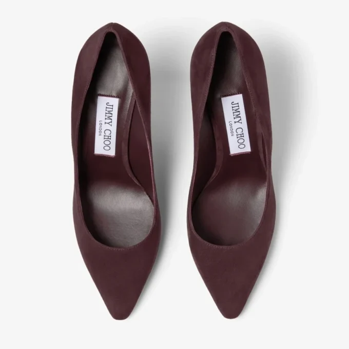 Pantofi cu toc Romy 85 din piele de căprioară în nuanțe de merlot