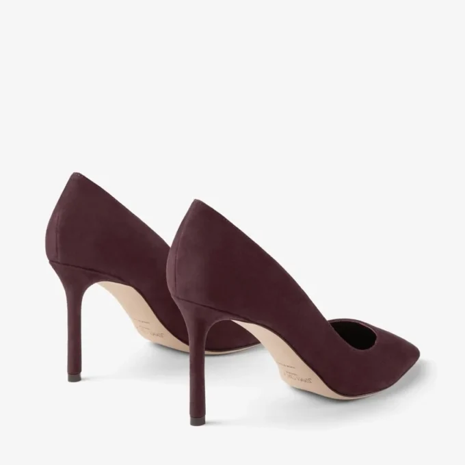 Pantofi cu toc Romy 85 din piele de căprioară în nuanțe de merlot