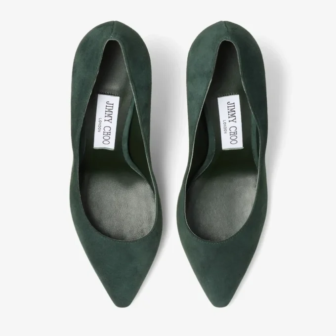 Pantofi cu toc Romy 85 din piele de căprioară în nuanțe de verde britanic