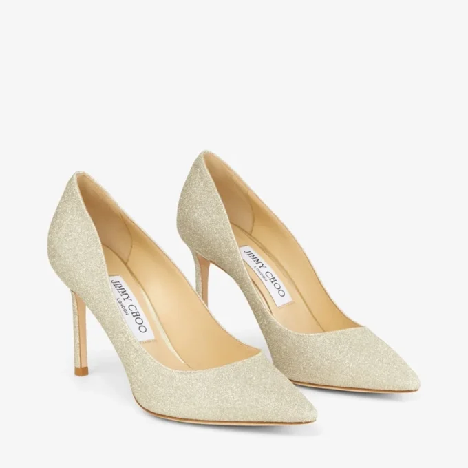 Pantofi cu toc Romy 85 Platinum Ice Dusty Glitter cu vârf ascuțit