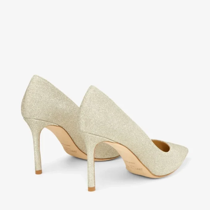 Pantofi cu toc Romy 85 Platinum Ice Dusty Glitter cu vârf ascuțit