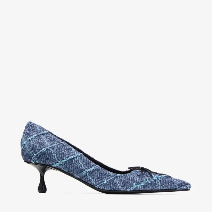 Pantofi cu toc Scarlett 50 din denim cu model în cruciulițe Pantofi cu toc Scarlett 50 din denim cu model în cruciulițe