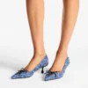 Pantofi cu toc Scarlett 50 din denim cu model în cruciulițe Pantofi cu toc Scarlett 50 din denim cu model în cruciulițe