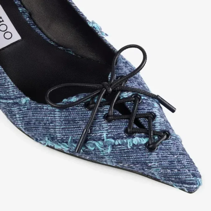 Pantofi cu toc Scarlett 50 din denim cu model în cruciulițe Pantofi cu toc Scarlett 50 din denim cu model în cruciulițe