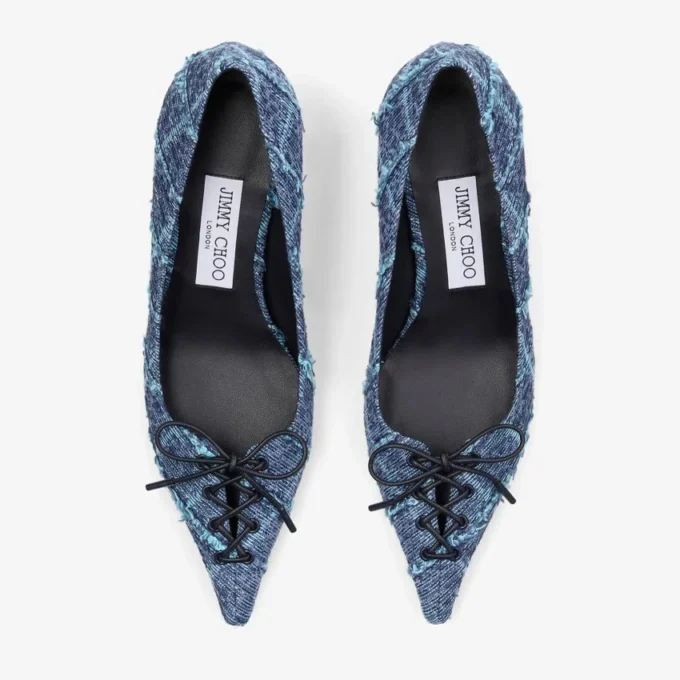 Pantofi cu toc Scarlett 50 din denim cu model în cruciulițe Pantofi cu toc Scarlett 50 din denim cu model în cruciulițe