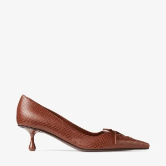 Pantofi cu toc Scarlett 50 din piele imprimată cu model Elaphe, culoare coniac Pantofi cu toc Scarlett 50 din piele imprimată cu model Elaphe, culoare coniac