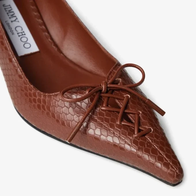 Pantofi cu toc Scarlett 50 din piele imprimată cu model Elaphe, culoare coniac Pantofi cu toc Scarlett 50 din piele imprimată cu model Elaphe, culoare coniac
