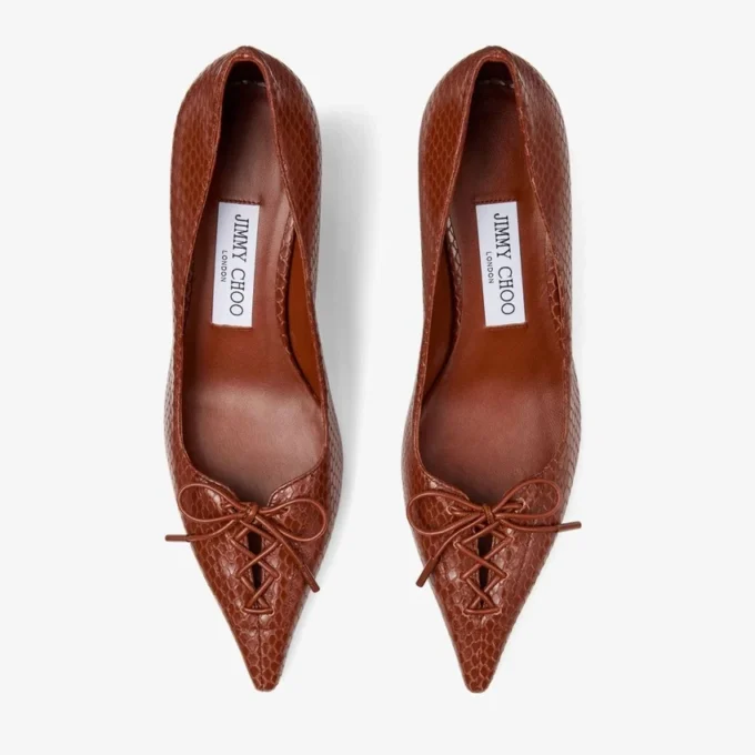 Pantofi cu toc Scarlett 50 din piele imprimată cu model Elaphe, culoare coniac Pantofi cu toc Scarlett 50 din piele imprimată cu model Elaphe, culoare coniac