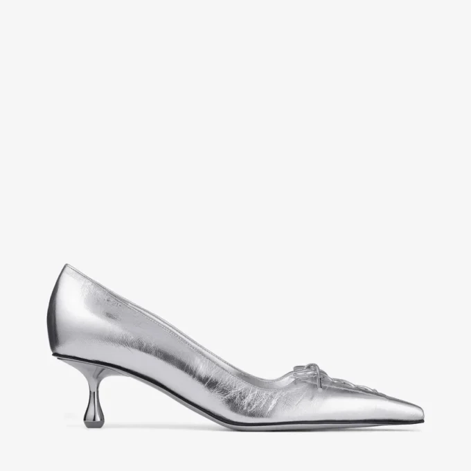 Pantofi cu toc Scarlett 50 din piele metalizată argintie vintage Pantofi cu toc Scarlett 50 din piele metalizată argintie vintage