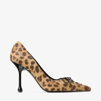 Pantofi cu toc Scarlett 95 din piele de ponei cu imprimeu leopard natural