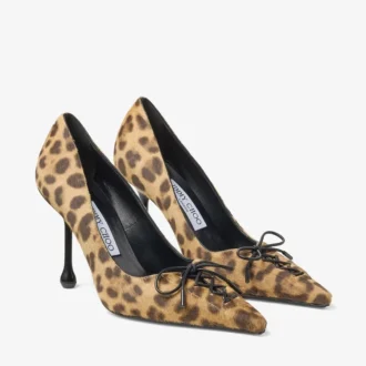 Pantofi cu toc Scarlett 95 din piele de ponei cu imprimeu leopard natural