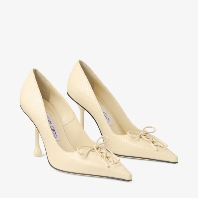 Pantofi cu toc Scarlett 95 din piele imprimată cu model Elaphe, culoare Buttermilk Pantofi cu toc Scarlett 95 din piele imprimată cu model Elaphe, culoare Buttermilk