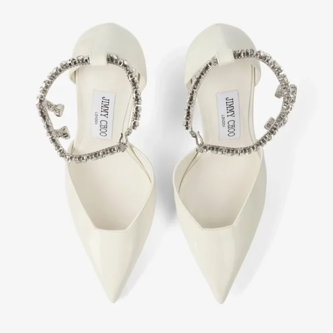 Pantofi cu toc Stevie 100 din piele lăcuită de culoare latte