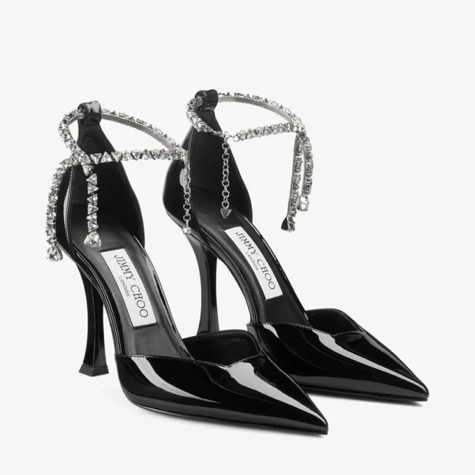 Pantofi cu toc Stevie 100 din piele lăcuită neagră Pantofi cu toc Stevie 100 din piele lăcuită neagră