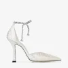Pantofi cu toc Stevie 100 din satin ivoriu cu cristale