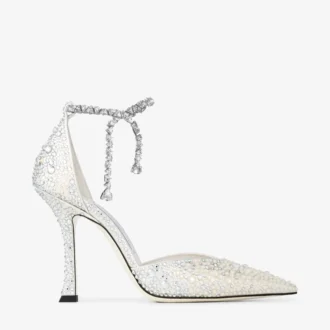 Pantofi cu toc Stevie 100 din satin ivoriu cu cristale