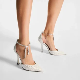 Pantofi cu toc Stevie 100 din satin ivoriu cu cristale