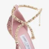 Pantofi cu toc Stevie 100 din satin mătăsos roz pal cu cristale
