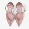 Pantofi cu toc Stevie 100 din satin mătăsos roz pal cu cristale