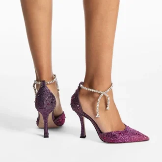 Pantofi cu toc Stevie 100 din satin Winter Bloom și Violet Orchid Mix cu cristale degradate
