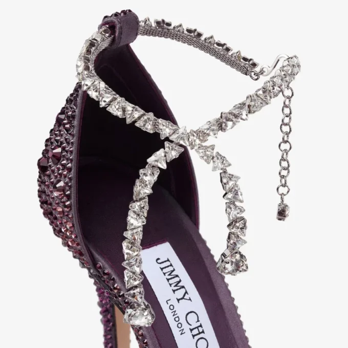 Pantofi cu toc Stevie 100 din satin Winter Bloom și Violet Orchid Mix cu cristale degradate Pantofi cu toc Stevie 100 din satin Winter Bloom și Violet Orchid Mix cu cristale degradate