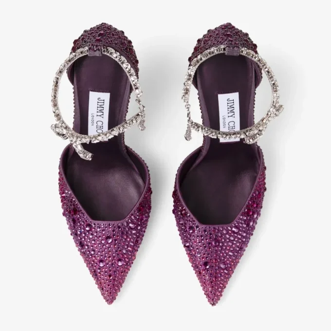 Pantofi cu toc Stevie 100 din satin Winter Bloom și Violet Orchid Mix cu cristale degradate Pantofi cu toc Stevie 100 din satin Winter Bloom și Violet Orchid Mix cu cristale degradate