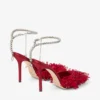 Pantofi cu toc stiletto Saeda 100 din plasă roșu rubiniu cu broderie în formă de petale Pantofi cu toc stiletto Saeda 100 din plasă roșu rubiniu cu broderie în formă de petale