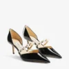 Pantofi cu vârf ascuțit Aurelie 65 din piele lăcuită neagră, cu ornamente din perle Pantofi cu vârf ascuțit Aurelie 65 din piele lăcuită neagră, cu ornamente din perle