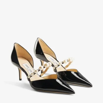 Pantofi cu vârf ascuțit Aurelie 65 din piele lăcuită neagră, cu ornamente din perle Pantofi cu vârf ascuțit Aurelie 65 din piele lăcuită neagră, cu ornamente din perle