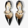 Pantofi cu vârf ascuțit Aurelie 85 din piele lăcuită neagră, cu ornamente din perle Pantofi cu vârf ascuțit Aurelie 85 din piele lăcuită neagră, cu ornamente din perle