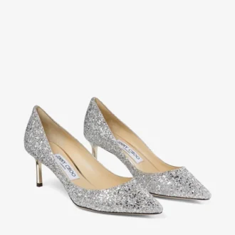Pantofi cu vârf ascuțit Romy 60 din țesătură cu sclipici grosier de culoare șampanie Pantofi cu vârf ascuțit Romy 60 din țesătură cu sclipici grosier de culoare șampanie