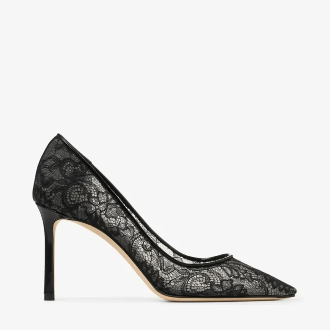 Pantofi cu vârf ascuțit Romy 85 negri din dantelă jimmy choo Pantofi cu vârf ascuțit Romy 85 negri din dantelă jimmy choo