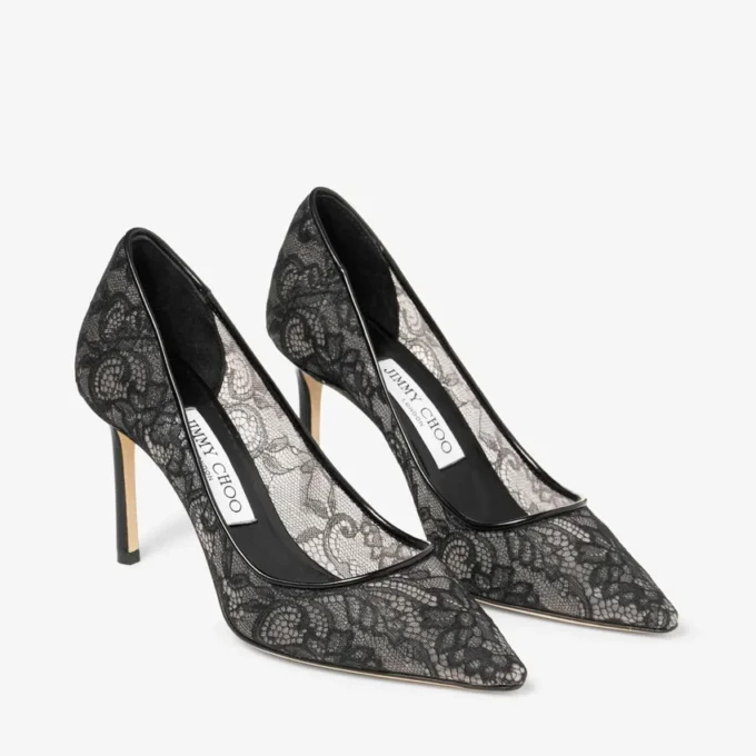 Pantofi cu vârf ascuțit Romy 85 negri din dantelă jimmy choo Pantofi cu vârf ascuțit Romy 85 negri din dantelă jimmy choo