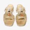 Pantofi Lova Mule Flat din piele nappa metalizată aurie cu mărgele Pantofi Lova Mule Flat din piele nappa metalizată aurie cu mărgele