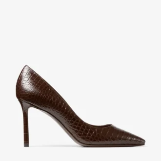 Pantofi Romy 85 din piele cu imprimeu crocodil ciocolatiu Pantofi Romy 85 din piele cu imprimeu crocodil ciocolatiu
