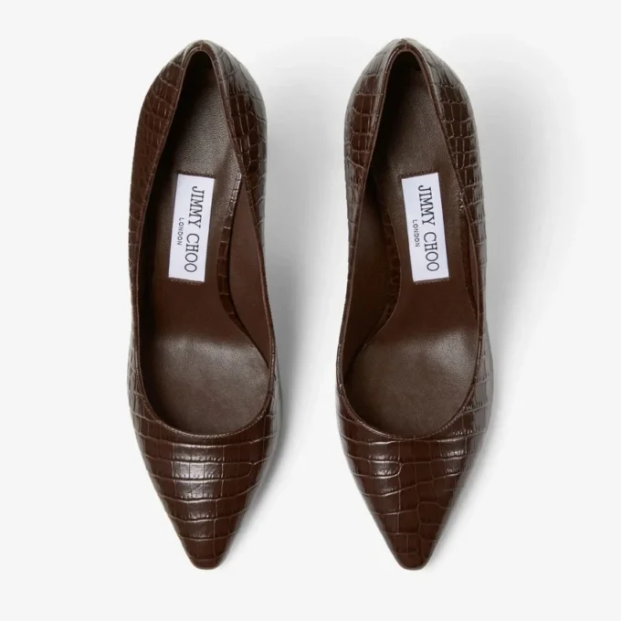 Pantofi Romy 85 din piele cu imprimeu crocodil ciocolatiu Pantofi Romy 85 din piele cu imprimeu crocodil ciocolatiu
