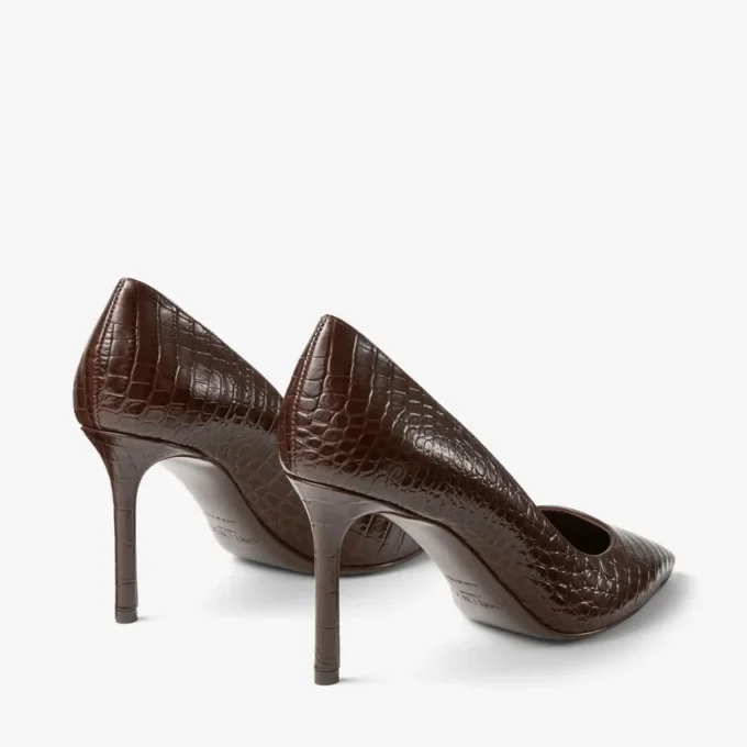 Pantofi Romy 85 din piele cu imprimeu crocodil ciocolatiu Pantofi Romy 85 din piele cu imprimeu crocodil ciocolatiu