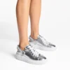 Pantofi sport Diamond Sling din piele metalizată argintie cu curea cu cristale Pantofi sport Diamond Sling din piele metalizată argintie cu curea cu cristale