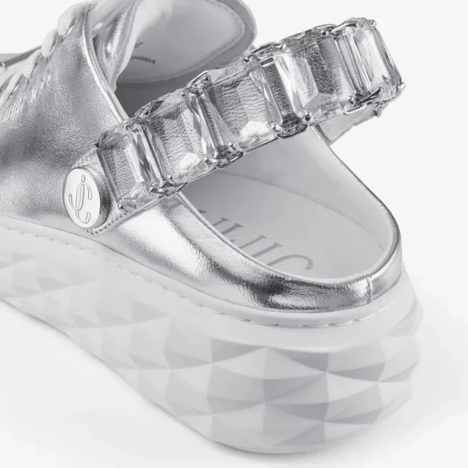 Pantofi sport Diamond Sling din piele metalizată argintie cu curea cu cristale Pantofi sport Diamond Sling din piele metalizată argintie cu curea cu cristale