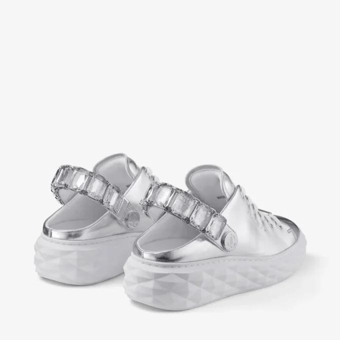 Pantofi sport Diamond Sling din piele metalizată argintie cu curea cu cristale Pantofi sport Diamond Sling din piele metalizată argintie cu curea cu cristale