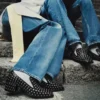 Papuci Eliot 45 din piele nappa metalizată neagră cu ochiuri Papuci Eliot 45 din piele nappa metalizată neagră cu ochiuri