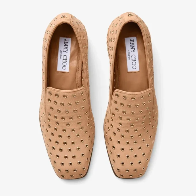Papuci Eliot 45 F din piele de căprioară de culoare caramel cu ochiuri Papuci Eliot 45 F din piele de căprioară de culoare caramel cu ochiuri
